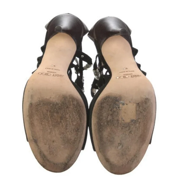 Jimmy Choo Black Brown Beaded Stilletto Heels Sandals Size 40 9 - Picture 5 of 5